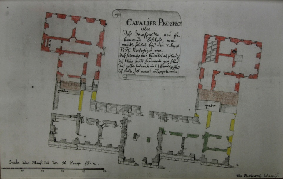 Původní barokní náčrt základů zámku z roku 1737